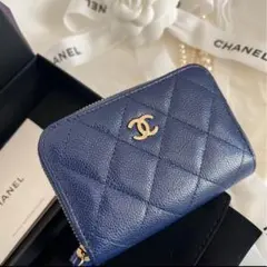 すぐ届く！CHANEL ネイビー コインケース