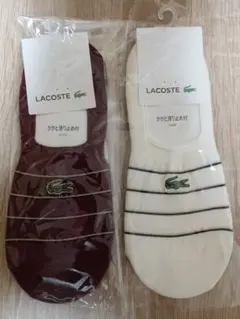 LACOSTE 日本製 メンズ フットカバー ワインレッド１足とオフホワイト１足のサムネイル