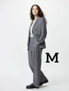 美品 ユニクロ タックワイドパンツ グレー サイズM