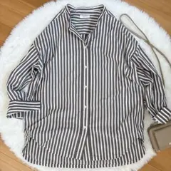 SHIPS any バンドカラー ストライプシャツ REPREVE オーバー