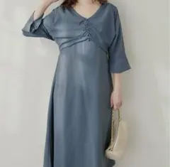 natural couture 胸くしゅすっきりAラインレディワンピース