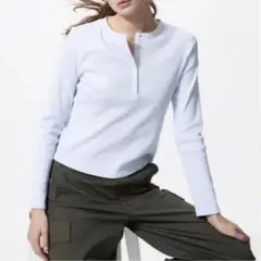 UNIQLO リブヘンリーネックT ブルー M 即購入⭕️