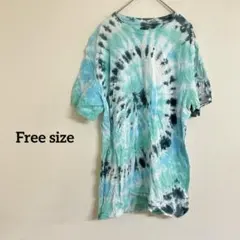 【フリーサイズ】 タイダイ柄 コットン Tシャツ ブルー ホワイト ブラック