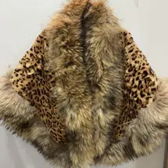 sh2747 ラビットxラクーン　レオパード柄 ファーコート ケープコート