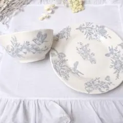 食器セット ボウル とプレート 鳥 花柄 アンティーク風 フランス 蚤の市