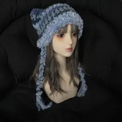 雛*様 【ゲリラオークションstart】209ハンドメイド編み物　猫耳ニット帽