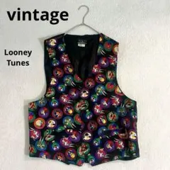 希少 90s vintage ルーニーテューンズ ベスト 絹シルク ブラックXLのサムネイル