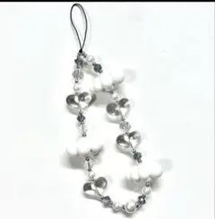 ビーズストラップ 雲 ハート シルバー パール クリスタル StringTing