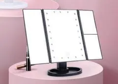 ライト LED ミラー 電池 給電 両方対応 三面鏡 鏡 卓上スタンド 黒