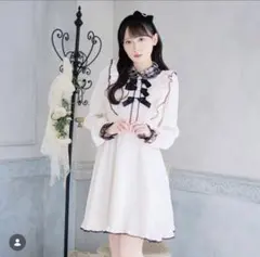 リボン付き配色ワンピース　アイボリー　honney cinnamon