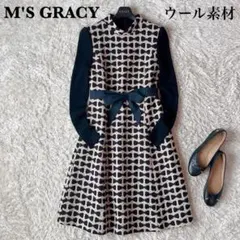 美品　エムズグレイシー　ノースリーブワンピース　フロッキー加工　バラ　42 黒 美品 エムズグレイシー ノースリーブワンピース フロッキー加工