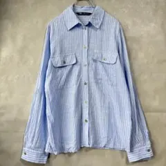 ザラ シャツ ブラウス XS 長袖 ストライプ 金ボタン リネン混 麻 トップス