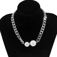 大粒 ダブル パール ネックレス シルバー