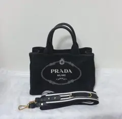 PRADAカナパ2WAY キャンバス ハンドバッグショルダーバッグブラック
