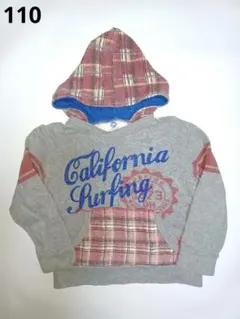 キッズ　110サイズ 裏起毛？パーカー　グレー×レッドチェック
