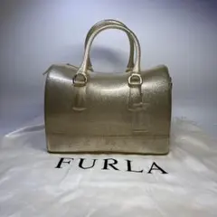 美品　希少色FURLA ゴールドラメチャームキャンディバック　ボストンバッグ