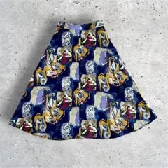 vintage アート柄 Aラインスカート ミディ丈 昭和レトロ