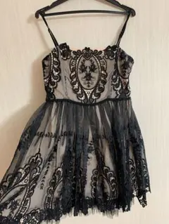 刺繍入りレースドレス 黒 Aライン