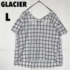 ♥GLACIER♥ グラシア (L) 花柄刺繍 チェック柄ブラウス