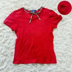バーバリーブルーレーベル　半袖　Mサイズ　Tシャツ　リボン　赤　ノバチェック