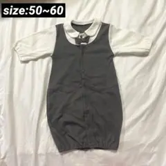 グレー ホワイト ツーウェイドレスオール ロンパース 蝶ネクタイ スーツ風