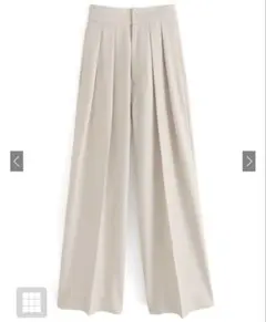 ダブルタックワイドパンツ［pm370］ アイボリー プリーツ入り ワイドパンツ