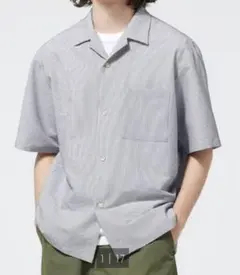 GU グレー ストライプ 半袖シャツ XXL ビッグサイズ