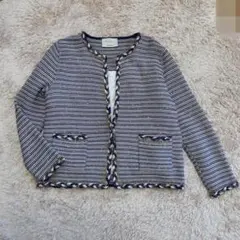 美品■レリアン■ブルーノ・マネッティ高級ニットジャケット■9号■■定価13万 2026年最新】leilian カラー：ブルー系 レディース ノーカラー