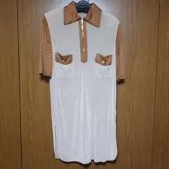 伊太利屋 半袖ロングワンピース ベージュとブラウン