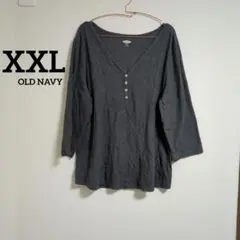 ダークグレー Vネックボタン 長袖 Tシャツ シンプル カジュアル 大きい