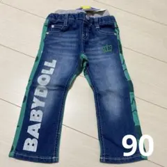 (90)ベビードール ミッキー　デニム　緑　パンツ
