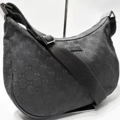 美品 GUCCI ショルダーバッグ 肩掛け レザー キャンバス gg ブラック