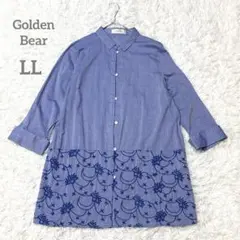 美品　ゴールデンベア　 シャツワンピース LL ブルー 刺繍 チュニックのサムネイル