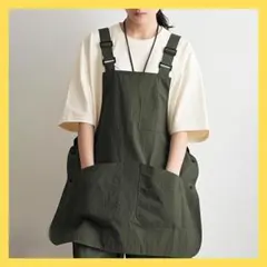 ワークエプロン 緑　多機能 大容量ポケット 男女兼用 カフェ風 DIY グリーン
