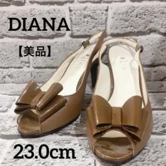 【美品】DIANA ダイアナ エナメル オープントゥ ブラウン リボン サンダル