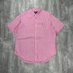 ラルフローレン 刺繍ロゴ 半袖リネンシャツ BDシャツ ストライプXL 6574