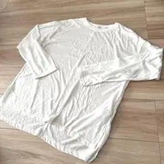 ホワイト ロゴ　シースルー　透け感　長袖 Tシャツ クルーネック