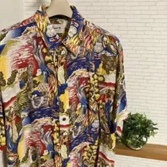 未使用品　80s 90s アロハシャツ　総柄シャツ　レーヨン　ヴィンテージ