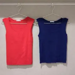 GU リブニットスクエアネックタンクトップ M 2色セット