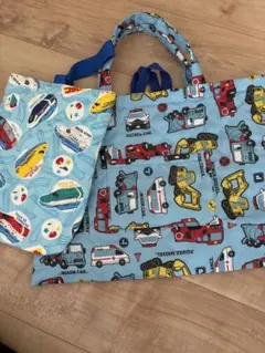 レッスンバッグ　上靴袋　2点セット　美品　幼稚園バッグ　保育園　のりもの　電車