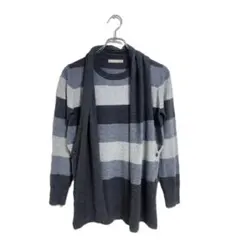 EGLANTINE ニット セーター 40 グレー系 ボーダー柄 ストール付のサムネイル