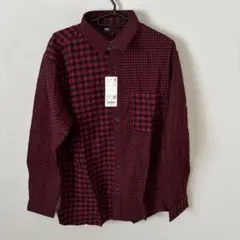 新品　UNIQLO フランネル　チェックシャツ　レッド　コットン