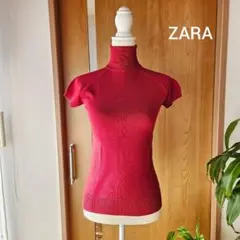 ZARA レッド ハイネック セーター 半袖 Sサイズ
