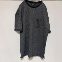 ZARA MAN ネイビー/ホワイトストライプ Tシャツ L