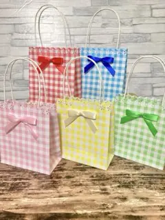 折り紙　ミニ紙袋☆エッジフラワー・チェック柄☆ 10枚セット