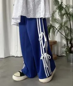 Kutir ラインリボンワイドパンツ ブルー