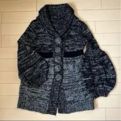 コート　ニット　ロングカーディガン　特大ボリュームスリーブ　グレー