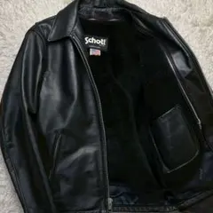 ショット Schott 643 シングルライダース ブラック 44 美品！ Schott N.Y.C（ショット） SCHOTT 643 当店別注 襟付き シングル