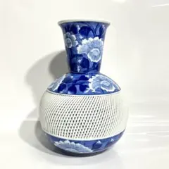 有田焼 琴峰 花瓶 透かし網目花瓶 花器 ひょうたん型 一輪挿し 伝統