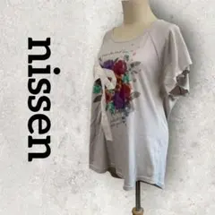 nissen 半袖Tシャツ 花柄 リボン レディース メロウ袖 (LL) グレーのサムネイル